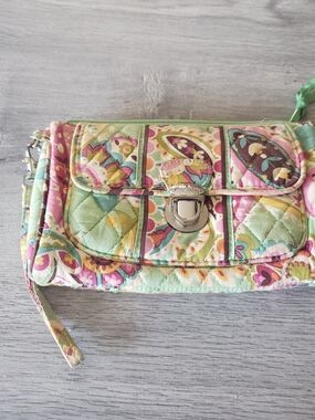 Vera Bradley Quilted Wristlet Clutch in Mint, Pink & Cream Paisley